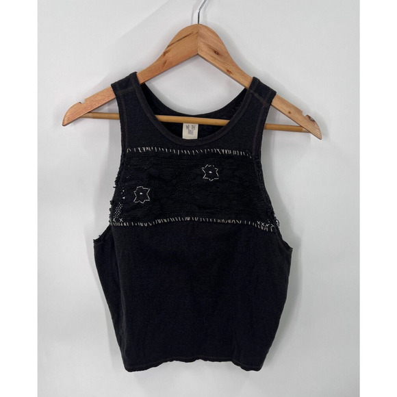 Free People We The Free Window Crochet Star Crop Tank Top Black Size Medium - Picture 3 of 9